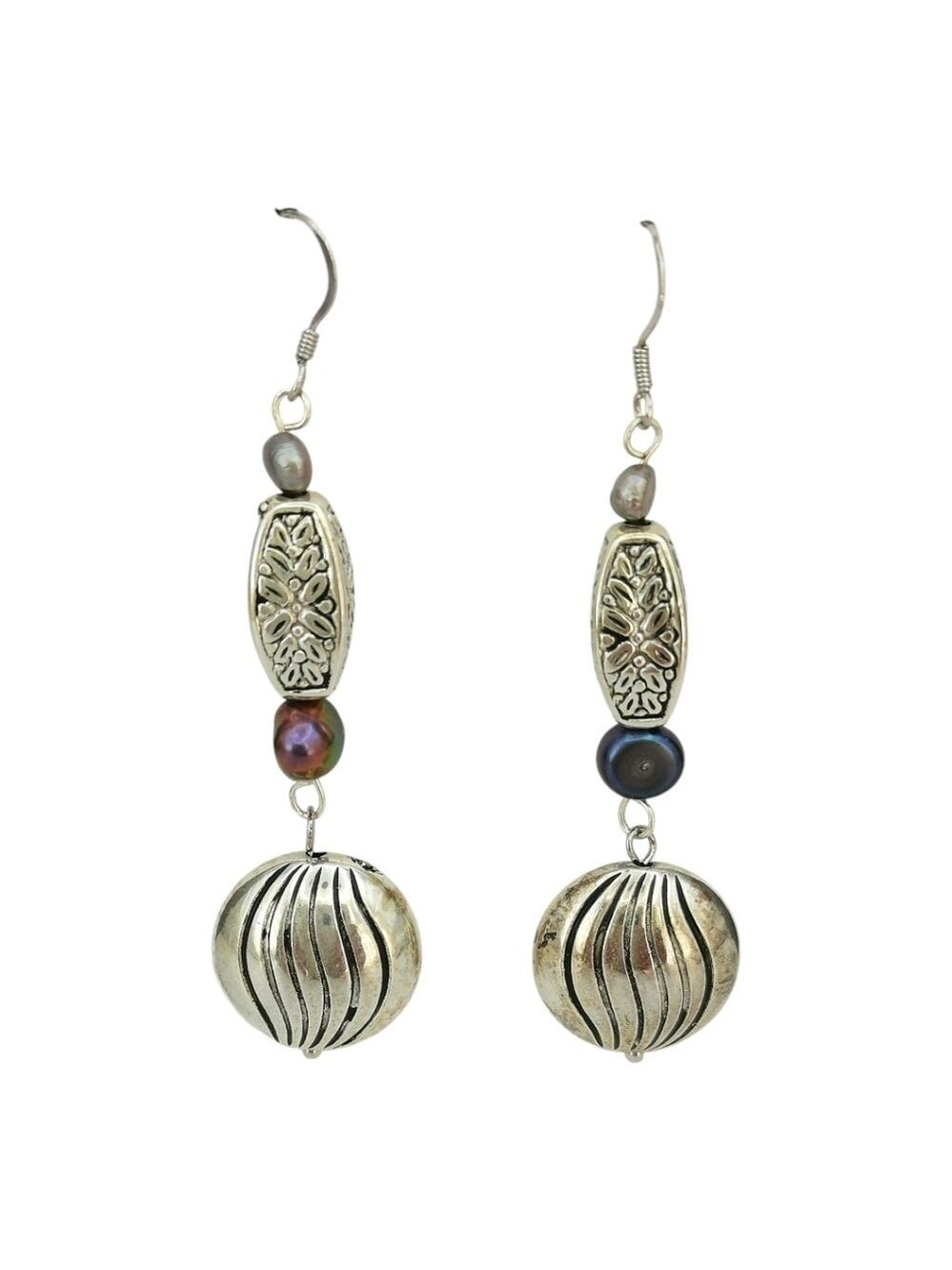 Peacock grey freshwater pearl sterling silver earrings    🆕